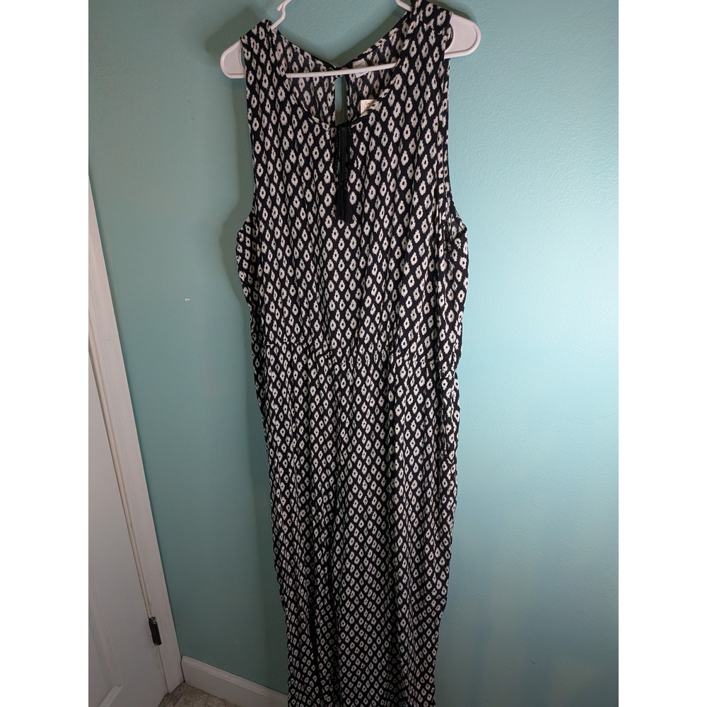 Old Navy Womens XXL Black White Ikat Diamond Print Tassel Sleeveless Jumpsuit
